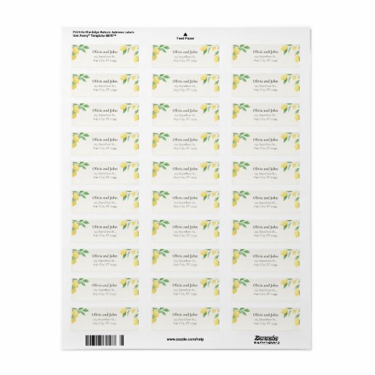 Lemon Citrus Greenery Wedding Return Address Label (Full Sheet)
