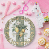 Lemon Citrus | Groen en wit gestreept legant Papieren Bordje (Feest)