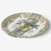 Lemon Citrus | Groen en wit gestreept legant Papieren Bordje (Gekanteld)