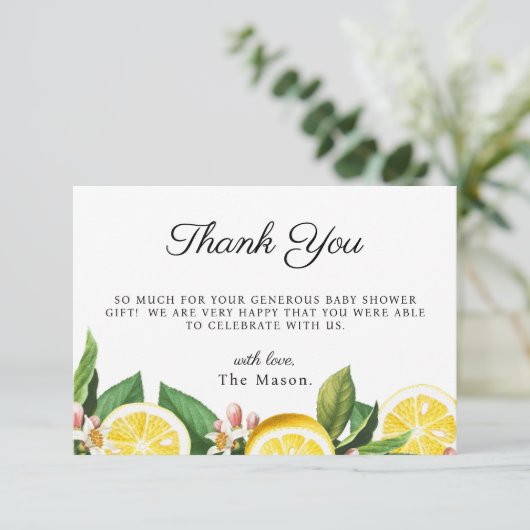 Lemon Citrus Hartelijk dank voor het zomerBaby sho Bedankkaart (Staand voorkant)