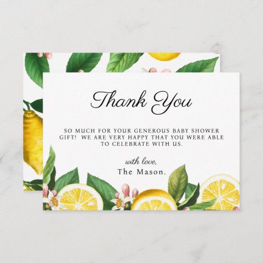 Lemon Citrus Hartelijk dank voor het zomerBaby sho Bedankkaart (Voorkant / Achterkant)