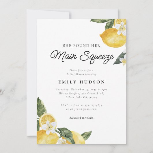 Lemon Citrus Main Squeeze Vrijgezellenfeest Kaart (Voorkant)