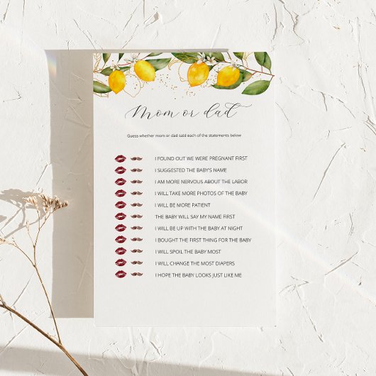 Lemon Citrus mam of pap Baby shower Game
