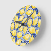 Lemon Citrus Mediterranean Blue White Tile Pattern Ronde Klok (Hoek)