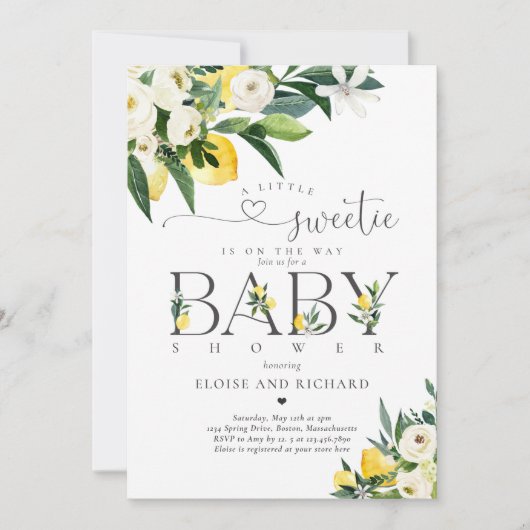 Lemon Citrus Mediterranean Botanical Baby shower Kaart (Voorkant)
