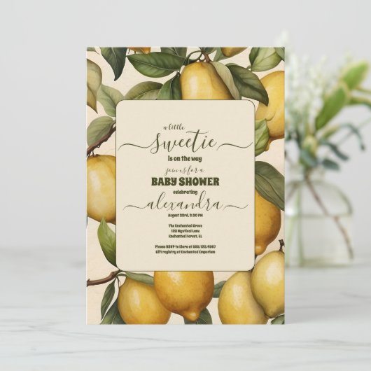 Lemon Citrus Mediterranean Botanical Baby shower Kaart (Staand voorkant)