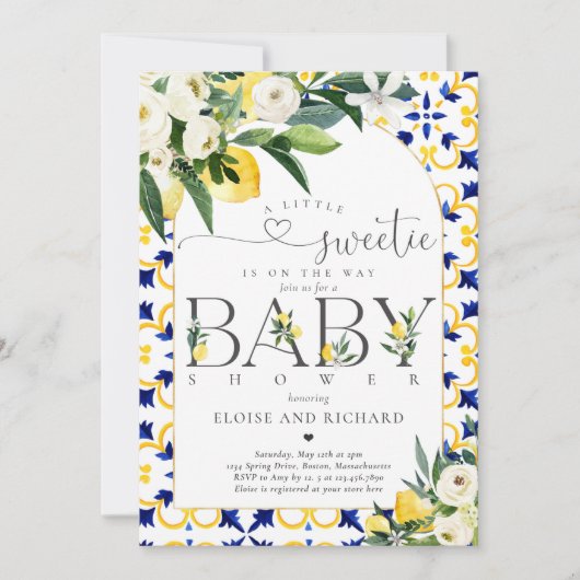 Lemon Citrus Mediterranean Botanical Baby shower Kaart (Voorkant)