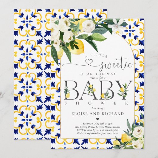 Lemon Citrus Mediterranean Botanical Baby shower Kaart (Voorkant / Achterkant)