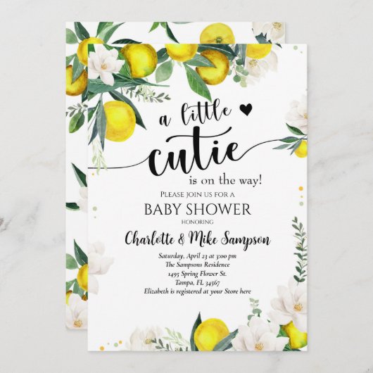 Lemon Citrus Mediterranean Botanical Baby shower Kaart (Voorkant / Achterkant)