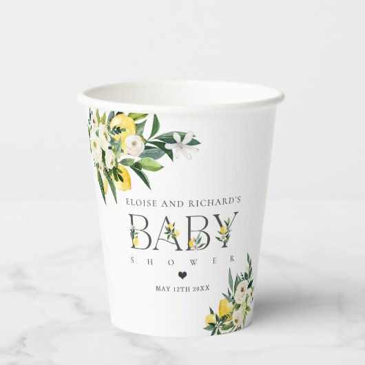 Lemon Citrus Mediterranean Botanical Baby shower Papieren Bekers (Voorkant)