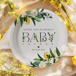 Lemon Citrus Mediterranean Botanical Baby shower Papieren Bordje