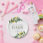 Lemon Citrus Mediterranean Botanical Baby shower Papieren Bordje (Feest)