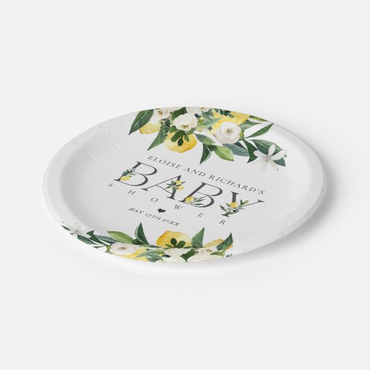 Lemon Citrus Mediterranean Botanical Baby shower Papieren Bordje (Gekanteld)