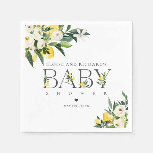 Lemon Citrus Mediterranean Botanical Baby shower Servet (Voorkant)