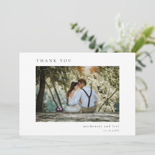 Lemon Citrus Minimale Eenvoudige Elegante Trouwfot Bedankkaart (Staand voorkant)