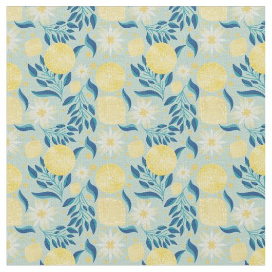 Lemon Citrus Mint Floral Stof (Close Up)