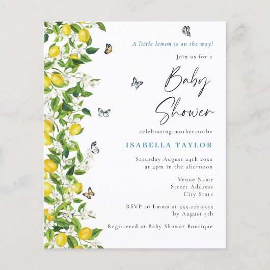 Lemon Citrus Modern Baby shower Invitation (Voorkant)