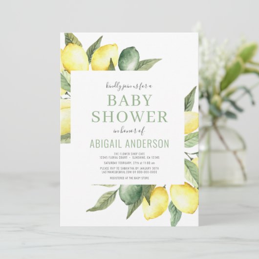 Lemon Citrus Modern Waterverf Baby shower   Kaart (Staand voorkant)