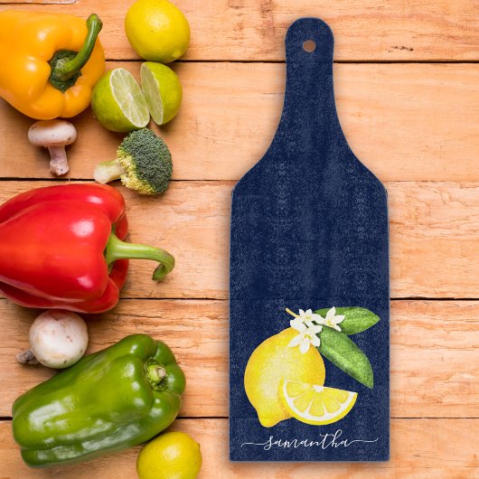 Lemon Citrus Monogram Navy Blue Snijplank