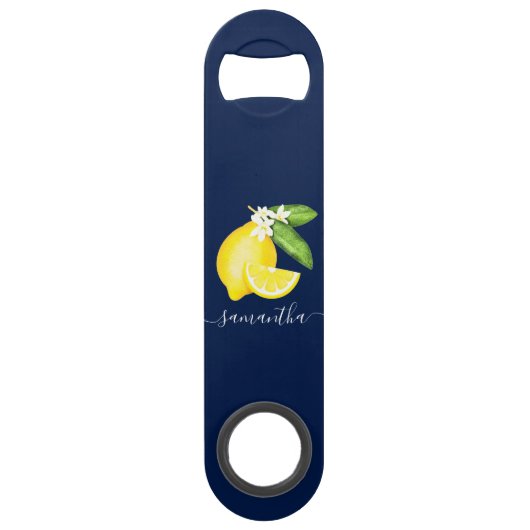 Lemon Citrus Monogram Navy Blue Speed Flessenopener (Voorkant)
