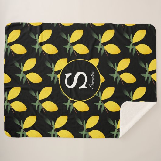 Lemon Citrus Monogram Sherpa Deken (Voorkant (horizontaal))