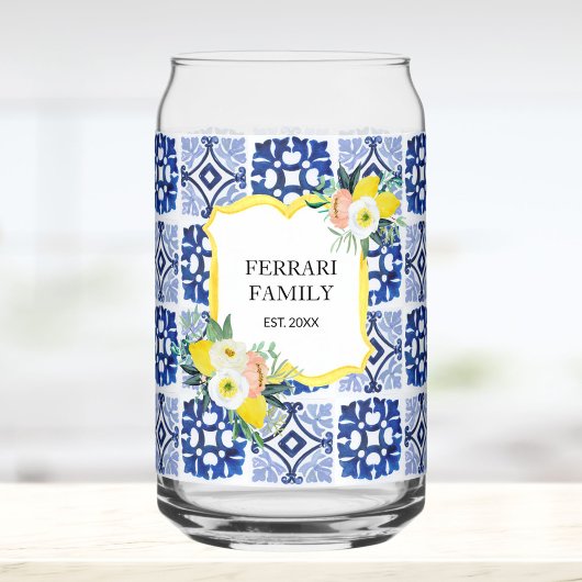 Lemon Citrus Navy Blue Italian Mediterranean Blikvorm Glas