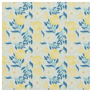 Lemon Citrus Pastel Blue Floral Stof