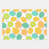 Lemon Citrus Pattern in Blauwgroen en geel Inpakpapier Vel (Voorkant 2)
