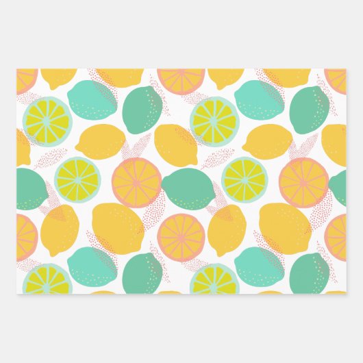 Lemon Citrus Pattern in Blauwgroen en geel Inpakpapier Vel (Voorkant 2)