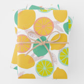 Lemon Citrus Pattern in Blauwgroen en geel Inpakpapier Vel (In situ)