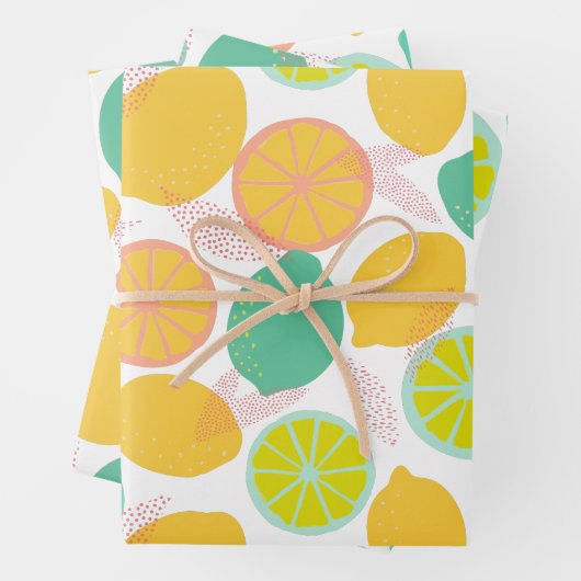 Lemon Citrus Pattern in Blauwgroen en geel Inpakpapier Vel (In situ)