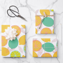 Lemon Citrus Pattern in Blauwgroen en geel
