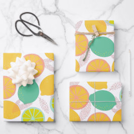 Lemon Citrus Pattern in Blauwgroen en geel Inpakpapier Vel