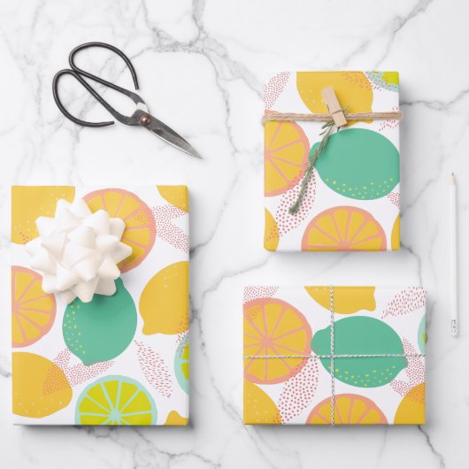 Lemon Citrus Pattern in Blauwgroen en geel Inpakpapier Vel (Voorkant)