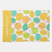Lemon Citrus Pattern in Blauwgroen Geel Gepersonal Theedoek (Horizontaal)