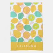 Lemon Citrus Pattern in Blauwgroen Geel Gepersonal Theedoek (Verticaal)