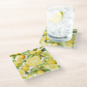 Lemon Citrus Pattern Monogram Glazen Onderzetter (Schuin)