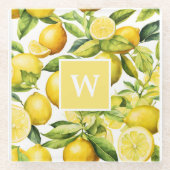 Lemon Citrus Pattern Monogram Glazen Onderzetter (Voorkant)