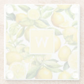Lemon Citrus Pattern Monogram Glazen Onderzetter (Achterkant)