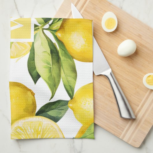 Lemon Citrus Pattern Monogram Theedoek (Quarter Fold)
