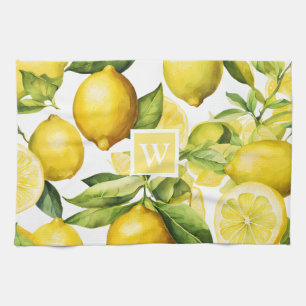 Lemon Citrus Pattern Monogram Theedoek