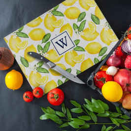 Lemon Citrus Pattern Monogram White Placemat Snijplank