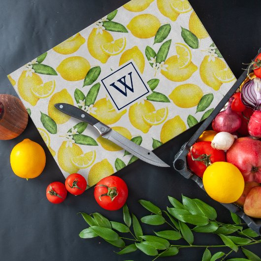 Lemon Citrus Pattern Monogram White Placemat Snijplank