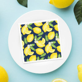 Lemon Citrus Pattern Navy Blue Servet