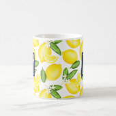 Lemon Citrus Pattern Navy Monogram Koffiemok (Center)