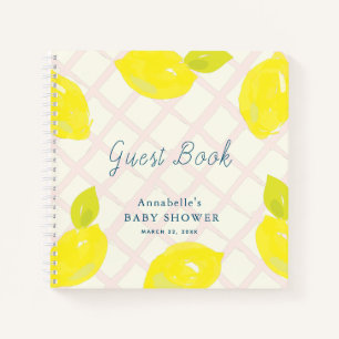 Lemon Citrus Pink Check Baby shower Gastboek Notitieboek