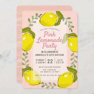 Lemon Citrus Pink Lemonade Party Uitnodiging