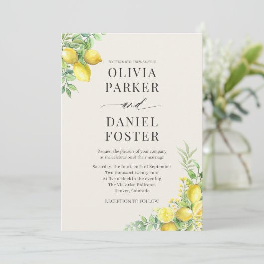 Lemon Citrus QR Code Photo Wedding Kaart (Staand voorkant)