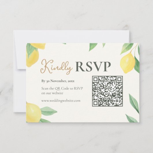 Lemon Citrus QR Code Wedding RSVP Card (Voorkant)