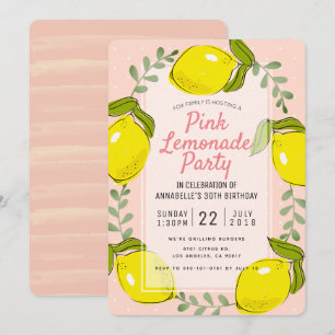 Lemon Citrus Roze Limonade Party Uitnodiging